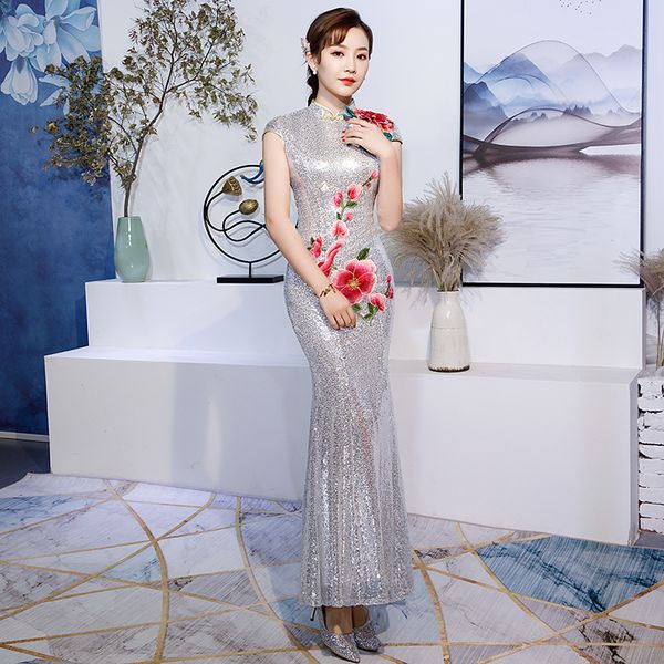 silver gray mermaid dress female qipao embroidery mandarin collar chinese dresses stage show clothing elegant long evening gown, Red
silver gray mermaid dress female qipao embroidery mandarin collar chinese dresses stage show clothing elegant long evening gown, Red