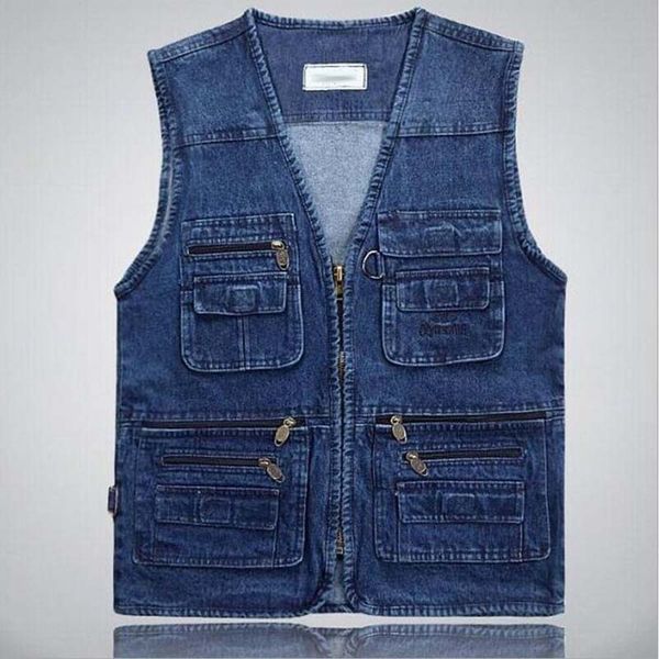 men's denim vest with multi pocket sleeveless jean jacket colete masculino business casual waistcoats plus size xl 4xl, Black;white
men's denim vest with multi pocket sleeveless jean jacket colete masculino business casual waistcoats plus size xl 4xl, Black;white