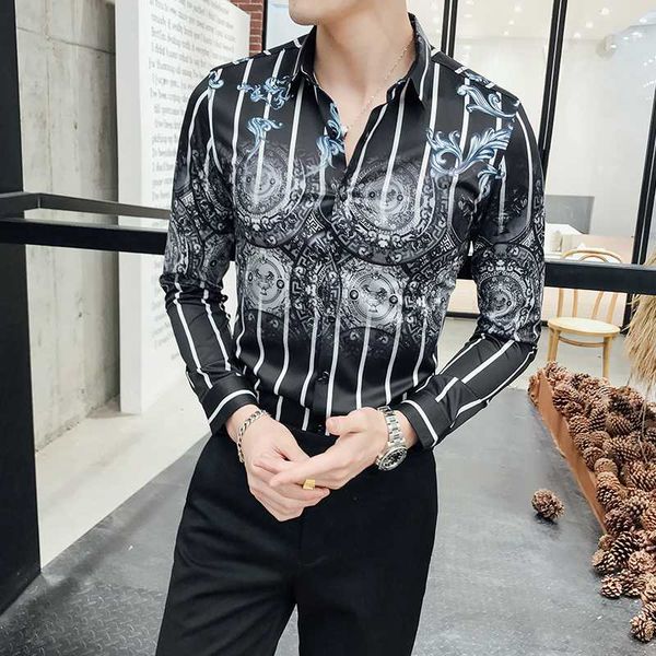 2019 autumn quality stripe printing shirt man camisa slim fit dress shirt men leisure time long sleeve tide flower, White;black
2019 autumn quality stripe printing shirt man camisa slim fit dress shirt men leisure time long sleeve tide flower, White;black
