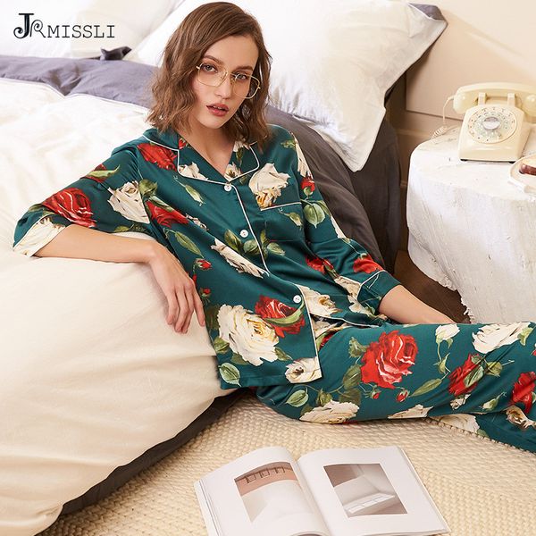 jrmissli 2019 women pajamas sets three quarter sleeve silk pijama spring summer flower print sleepwear pyjama elegant night, Blue;gray
jrmissli 2019 women pajamas sets three quarter sleeve silk pijama spring summer flower print sleepwear pyjama elegant night, Blue;gray