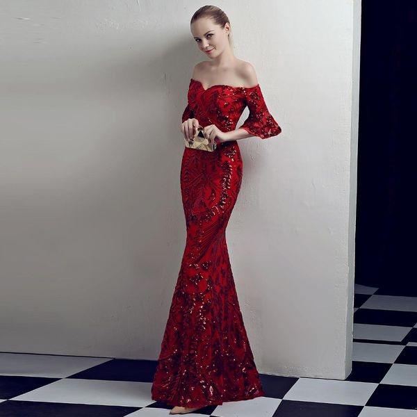backlakegirls 2019 new sequined off the should eveing dresses mid sleeves long mermaid dress for women formal evening party, White;black
backlakegirls 2019 new sequined off the should eveing dresses mid sleeves long mermaid dress for women formal evening party, White;black