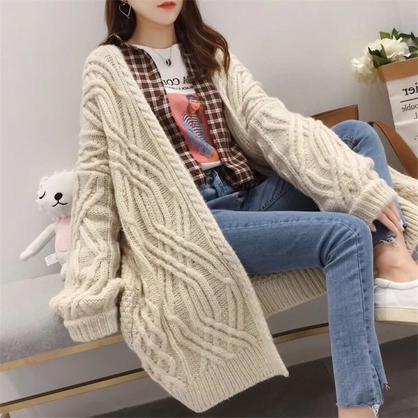 twist long harajuku style knit cardigan female wild student spring new sweater coat female loose solid color open stitch mz3253, White;black
twist long harajuku style knit cardigan female wild student spring new sweater coat female loose solid color open stitch mz3253, White;black
