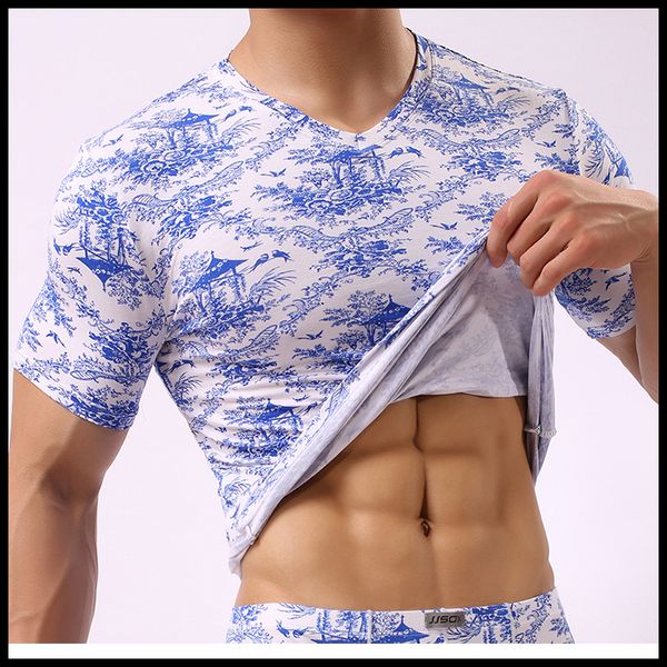 jjsox man undershirts/men blue white print ice silk modal bodybuilding shirts/gay spandex v-neck short sleeves t shirts, Black;brown
jjsox man undershirts/men blue white print ice silk modal bodybuilding shirts/gay spandex v-neck short sleeves t shirts, Black;brown