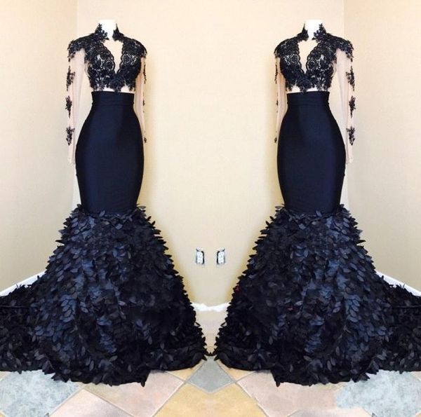 2019 new arrival mermaid prom dresses high neck lace 3d leaf flowers tiered long sleeves see though arabic sweep train party evening gowns, Black
2019 new arrival mermaid prom dresses high neck lace 3d leaf flowers tiered long sleeves see though arabic sweep train party evening gowns, Black