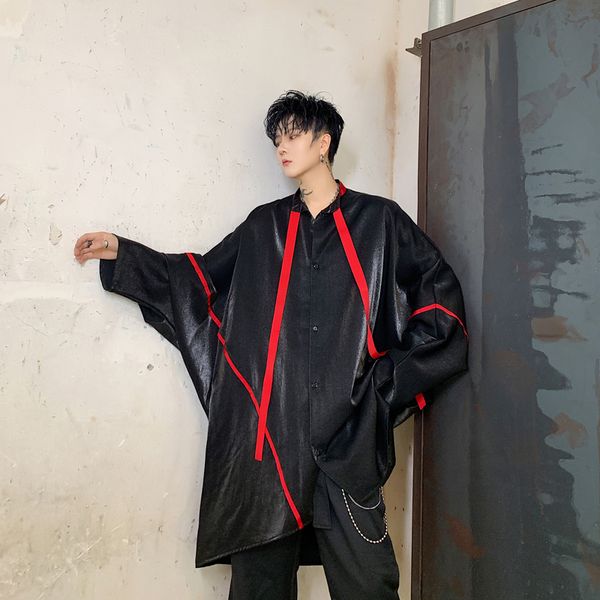 male streetwear hip hop casual shirt men oversize bat long sleeve ribbon splice loose stand collar shirt stage show costumes, White;black
male streetwear hip hop casual shirt men oversize bat long sleeve ribbon splice loose stand collar shirt stage show costumes, White;black