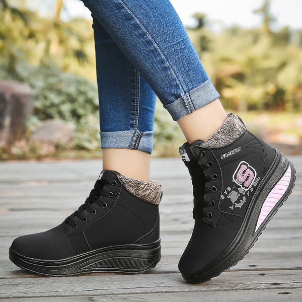 winter warm plus velvet snow boots woman shoes fashion wedges non-slip ankle boots for woman large size snow women drop, Black 
winter warm plus velvet snow boots woman shoes fashion wedges non-slip ankle boots for woman large size snow women drop, Black