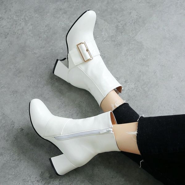 women's belt ankle boots fashion buckle square heel leather martins boots woman shoes breathable waterproof, Black
women's belt ankle boots fashion buckle square heel leather martins boots woman shoes breathable waterproof, Black
