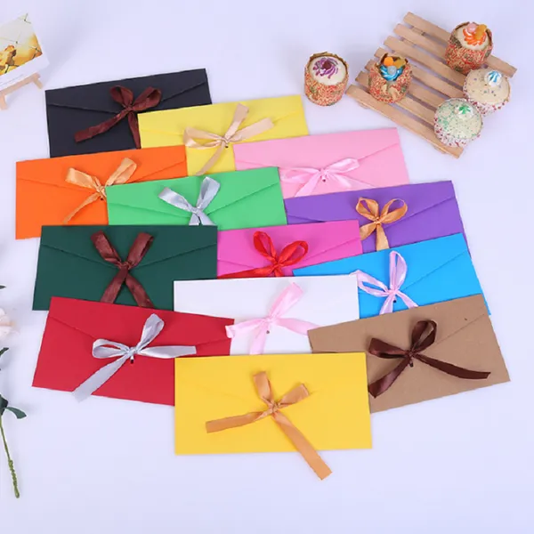 100pcs 22x11cm Ribbon Pearl Paper Envelope Diy Wedding Business Invitation Envelopes Gift Envelope 12 Colors