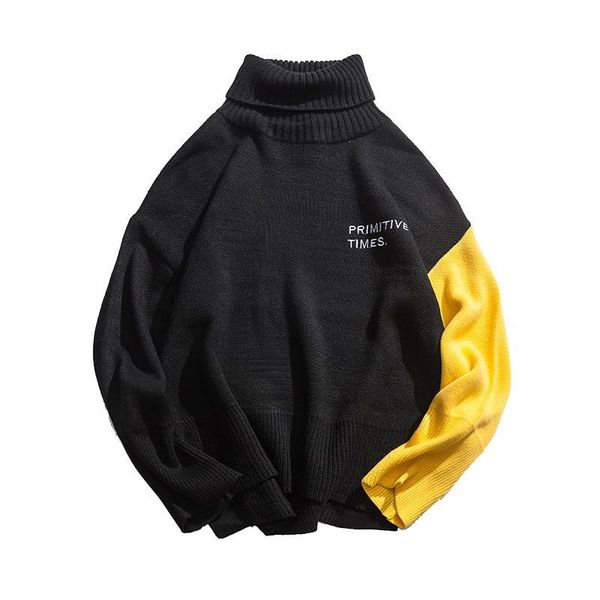 fall winter knitted harajuku hip hop side slit turtleneck sweater for men urban boys knit streetwear color block pullover jumper, White;black 
fall winter knitted harajuku hip hop side slit turtleneck sweater for men urban boys knit streetwear color block pullover jumper, White;black
