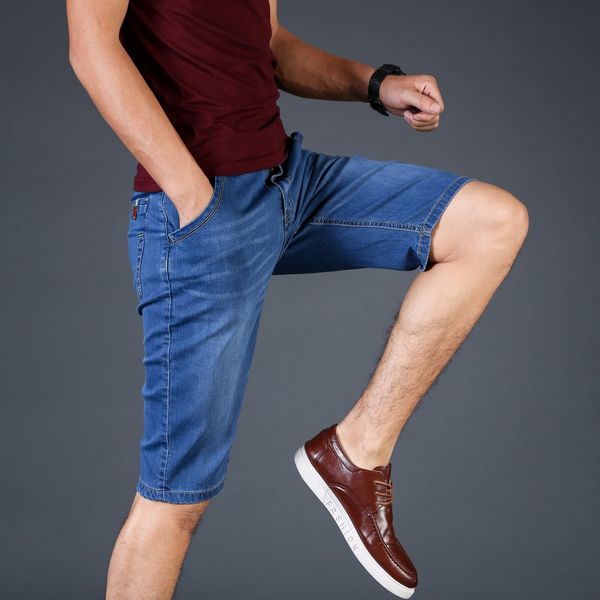 summer thin section ultra-stretch denim shorts young men's shorts slim fit straight-cut large size 5 fashion breeches, Blue
summer thin section ultra-stretch denim shorts young men's shorts slim fit straight-cut large size 5 fashion breeches, Blue