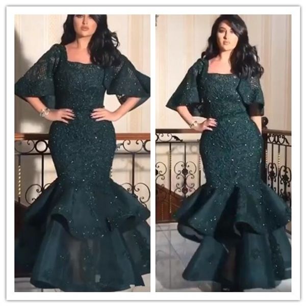 2020 arabic dark green luxurious evening dresses lace beaded mermaid prom dresses formal party gowns robe de soiree, Black;red
2020 arabic dark green luxurious evening dresses lace beaded mermaid prom dresses formal party gowns robe de soiree, Black;red