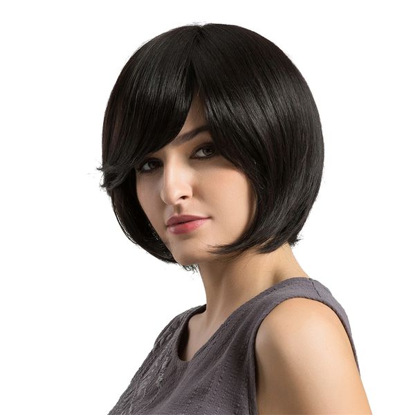 12 inch fashion women short real human hair wig with bang natural straight bob for daily party cosplay black
12 inch fashion women short real human hair wig with bang natural straight bob for daily party cosplay black
