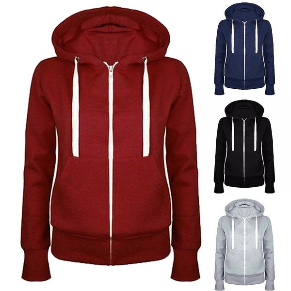 fashion lady solid color long sleeve hooded pocket zip up casual coat sweatshirt, Black
fashion lady solid color long sleeve hooded pocket zip up casual coat sweatshirt, Black