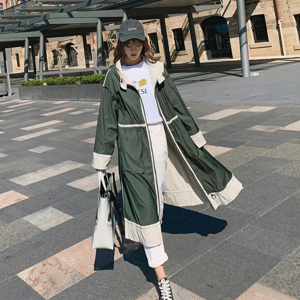 women spring autumn wear on both sides long hooded trench coat female loose casual drawstring windbreaker cloak overcoat 1989, Tan;black
women spring autumn wear on both sides long hooded trench coat female loose casual drawstring windbreaker cloak overcoat 1989, Tan;black