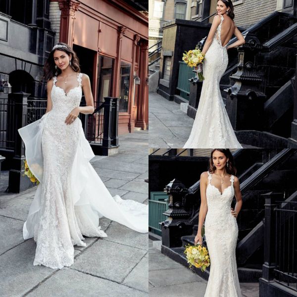 2020 lace mermaid wedding dresses with detachable train appliqued pluging neck country wedding dress sweep train backless beach bridal gowns, White
2020 lace mermaid wedding dresses with detachable train appliqued pluging neck country wedding dress sweep train backless beach bridal gowns, White