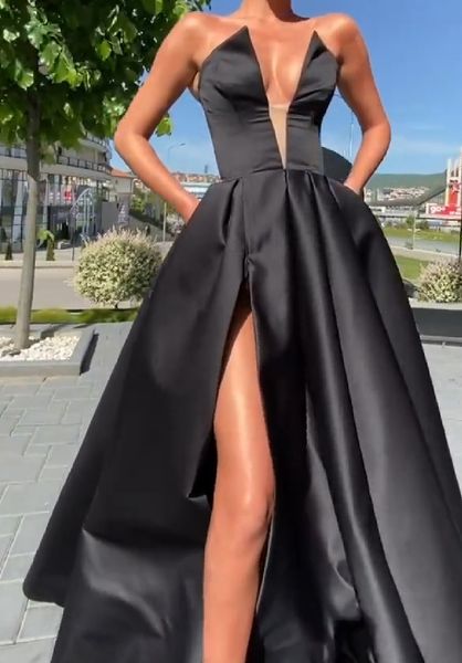 women mermaid long dark green prom dresses with pockets robe de soiree sweep length satin v-neck evening gowns with pockets vestido de festa, Black
women mermaid long dark green prom dresses with pockets robe de soiree sweep length satin v-neck evening gowns with pockets vestido de festa, Black
