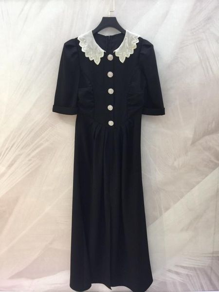 m207 black dress white collar crystal single button thin padded shoulder bubble sleeve dress, Black;gray
m207 black dress white collar crystal single button thin padded shoulder bubble sleeve dress, Black;gray