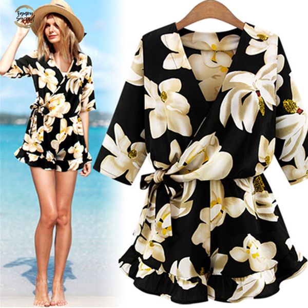 new large size women's chiffon print v neck middle sleeve jumpsuit fashion trousers skirt loose shorts rompers womens jumpsuit, Black;white
new large size women's chiffon print v neck middle sleeve jumpsuit fashion trousers skirt loose shorts rompers womens jumpsuit, Black;white