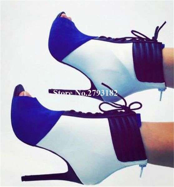 design women peep toe blue patchwork stiletto heel short gladiator boots lace-up high heel ankle booties dress heels, Black
design women peep toe blue patchwork stiletto heel short gladiator boots lace-up high heel ankle booties dress heels, Black