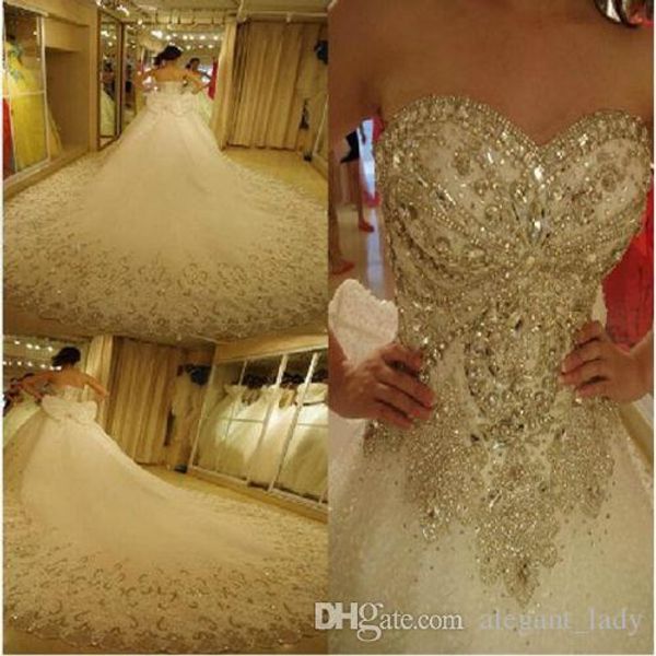 luxury bling wedding dresses cathedral royal train shiny crystal rhinestones stones sequins beading bridal ball gown vestidos de novia china, White
luxury bling wedding dresses cathedral royal train shiny crystal rhinestones stones sequins beading bridal ball gown vestidos de novia china, White