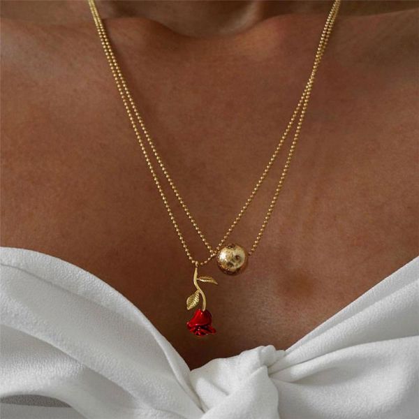 boho red rose flower pendant necklace simple vintage bead double layer necklace clavicle chain statement jewelry for women, Silver
boho red rose flower pendant necklace simple vintage bead double layer necklace clavicle chain statement jewelry for women, Silver