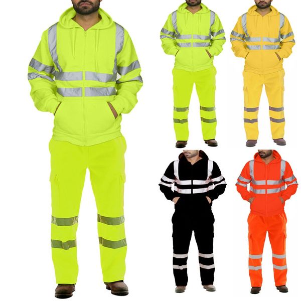 men road work high visibilitypullo sweatshirt pants sets sport suit tracksuit, White;black
men road work high visibilitypullo sweatshirt pants sets sport suit tracksuit, White;black