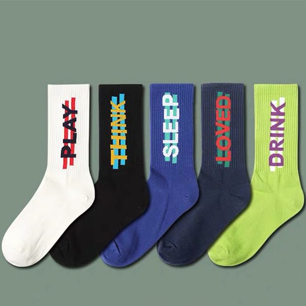 

fashion men & women 's socks popular letter print cotton breatheable casual hip hop basketball trend middle tube sports socks 5-color, Black