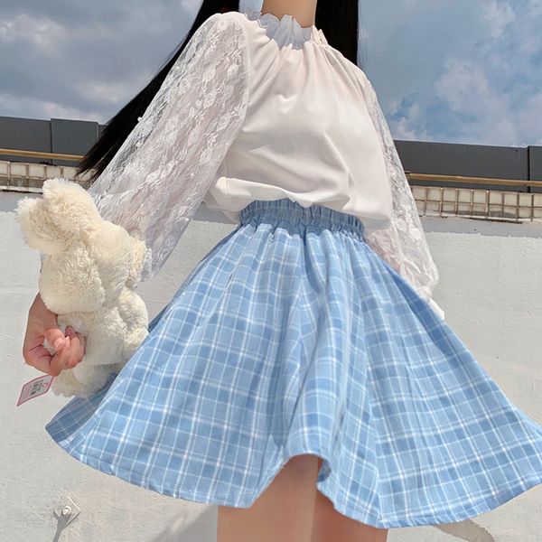 japanese girls spring autumn loli lace beading flare sleeve white shirt and plaid a-line skirts women sweet 2 piece set students, Gray
japanese girls spring autumn loli lace beading flare sleeve white shirt and plaid a-line skirts women sweet 2 piece set students, Gray