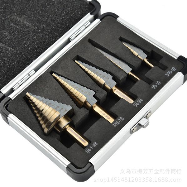 5pc hss cobalt step drill bit set titanium cone drill hole cutter bit multiple hole 50 sizes step power tool suit
5pc hss cobalt step drill bit set titanium cone drill hole cutter bit multiple hole 50 sizes step power tool suit
