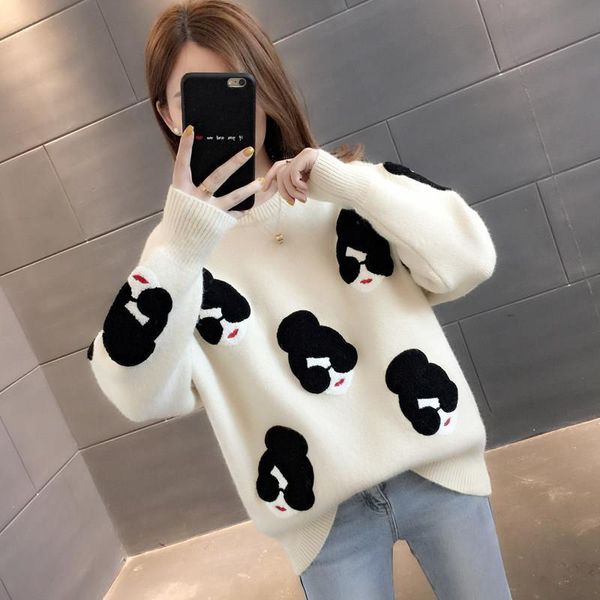 loose pullovers women 2019 winter new knitted embroidery women sweaters thicken warm outwear pulls, White;black
loose pullovers women 2019 winter new knitted embroidery women sweaters thicken warm outwear pulls, White;black
