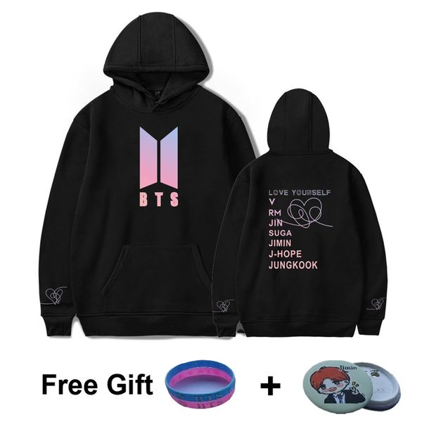 

bts love yourself answer hoodies harajuku kpop oversized hoody women korean k- female fans clothes bts army clothes, Black