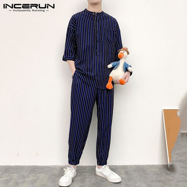 fashion striped men sets 2020 half sleeve round collar shirts joggers casual pants summer mens suit 2 pieces streetwear incerun, Gray
fashion striped men sets 2020 half sleeve round collar shirts joggers casual pants summer mens suit 2 pieces streetwear incerun, Gray