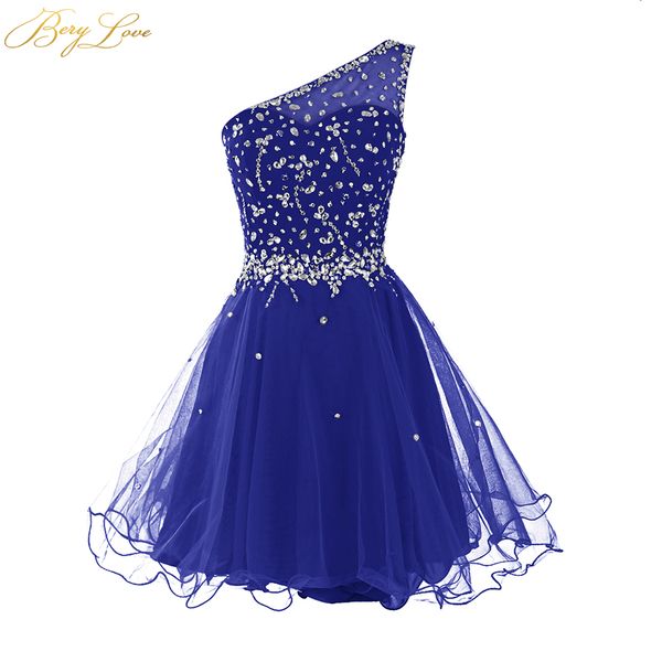 berylove one shoulder homecoming dress 2019 royal blue mini crystals beaded tulle short girl gown prom dress mini party, White;black
berylove one shoulder homecoming dress 2019 royal blue mini crystals beaded tulle short girl gown prom dress mini party, White;black