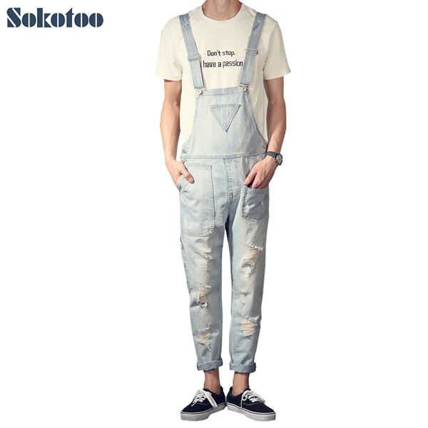 sokotoo men's casual light blue holes ripped bib overalls washed jeans slim suspenders jumpsuits
sokotoo men's casual light blue holes ripped bib overalls washed jeans slim suspenders jumpsuits