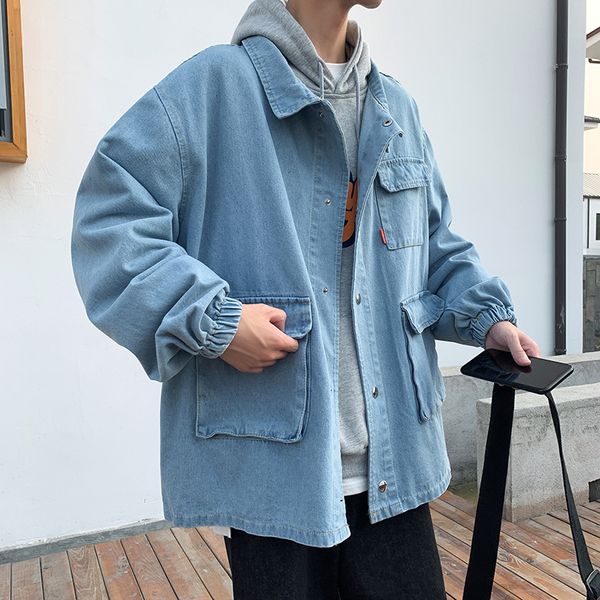 2019 autumn men's leisure cowboy clothing loose coats streetwear bomber denim jacket casual black/blue color windbreaker m-2xl, Black;brown
2019 autumn men's leisure cowboy clothing loose coats streetwear bomber denim jacket casual black/blue color windbreaker m-2xl, Black;brown