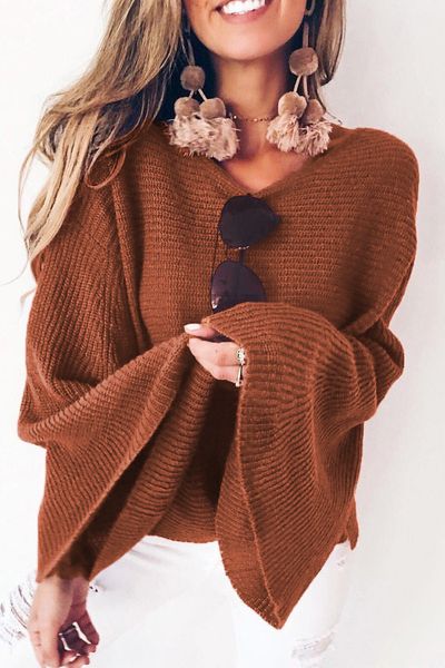 Womens Designer Solid Sweaters Fashion Flare Sleeve Casual Clothes Womens Spring Autumn Popular Knitwear
Womens Designer Solid Sweaters Fashion Flare Sleeve Casual Clothes Womens Spring Autumn Popular Knitwear