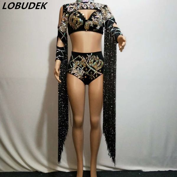 bar nightclub dj lady singer stage outfit sparkly rhinestones black bikini tassel three-piece set performance dance costume, Black;red
bar nightclub dj lady singer stage outfit sparkly rhinestones black bikini tassel three-piece set performance dance costume, Black;red