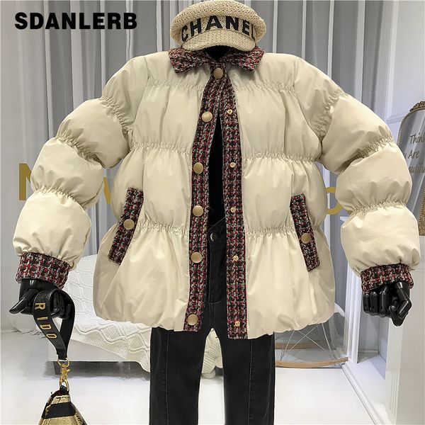 2019 new winter small fragrant wind lapel hit color stitching padded women's temperament cropped jacket coat students parkas, Black
2019 new winter small fragrant wind lapel hit color stitching padded women's temperament cropped jacket coat students parkas, Black