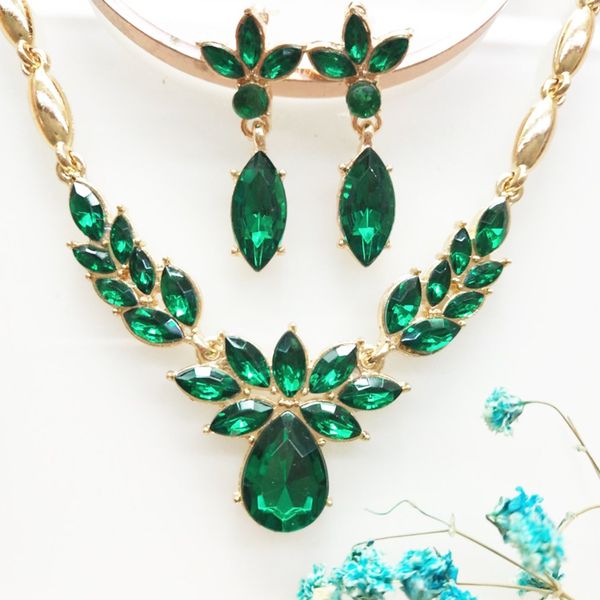 european american fashion women green stone flower necklace + earrings wedding engagement gift collares, Silver
european american fashion women green stone flower necklace + earrings wedding engagement gift collares, Silver