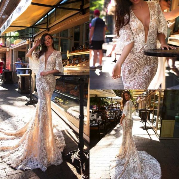 2020 ida torez wedding dresses deep v-neck half sleeves lace appliques bridal gowns custom made sweep train mermaid wedding dress, White
2020 ida torez wedding dresses deep v-neck half sleeves lace appliques bridal gowns custom made sweep train mermaid wedding dress, White