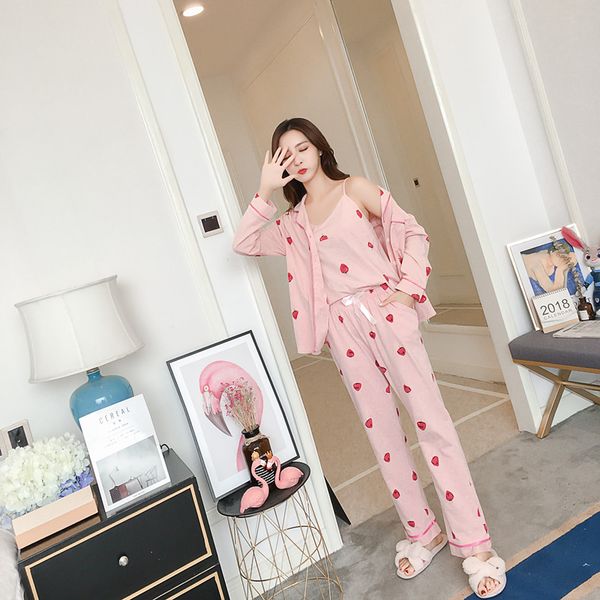 make strawberry pajamas women the spring and autumn period and the han edition student summer cotton long sleeve three-piece swe, Black;red
make strawberry pajamas women the spring and autumn period and the han edition student summer cotton long sleeve three-piece swe, Black;red