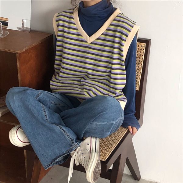 womens sweaters 2019 autumn winter korean style truien dames vintage artistical v-neck stripe casual loose vest knitted pollover, Black;white
womens sweaters 2019 autumn winter korean style truien dames vintage artistical v-neck stripe casual loose vest knitted pollover, Black;white