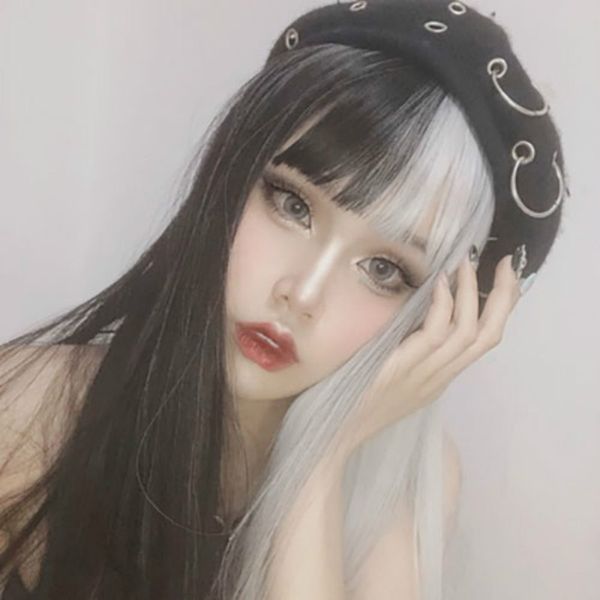 wig halloween dark black qi bangs mandarin duck yin and yang color black and white long straight straight hair set
wig halloween dark black qi bangs mandarin duck yin and yang color black and white long straight straight hair set