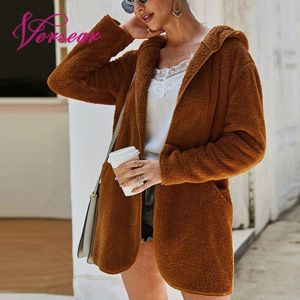 versear 2019 women autumn winter warm fluffy coat hooded jacket pocket long sleeve solid flocking cardigan female outerwear, Black;brown
versear 2019 women autumn winter warm fluffy coat hooded jacket pocket long sleeve solid flocking cardigan female outerwear, Black;brown