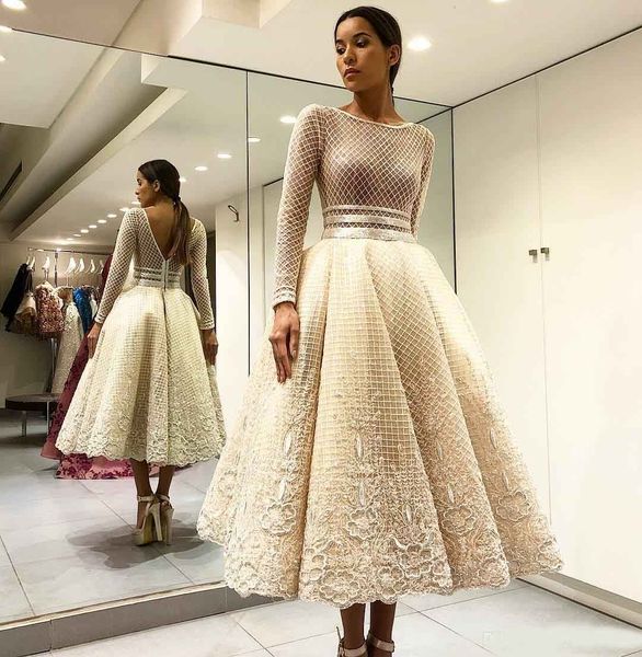 fashion lace backless prom dresses beaded bateau neck sequined long sleeves party evening dress tea length appliqued formal gowns, Black
fashion lace backless prom dresses beaded bateau neck sequined long sleeves party evening dress tea length appliqued formal gowns, Black