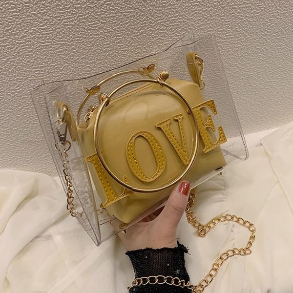 2019 summer transparent jelly bag metal ring tote bag quality pvc women's designer handbag letter chain shoulder messenger
2019 summer transparent jelly bag metal ring tote bag quality pvc women's designer handbag letter chain shoulder messenger
