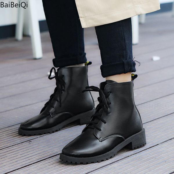 women ankle boots women platform round toe mid heels lace-up motorcycle boots shoes warm snow woman booties mujer, Black
women ankle boots women platform round toe mid heels lace-up motorcycle boots shoes warm snow woman booties mujer, Black