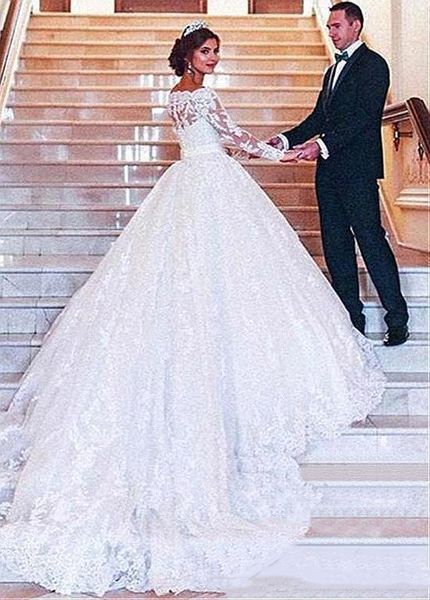 off the shoulder lace a line wedding dresses with illusion long sleeves sheer neck tulle applique court train bridal gowns with buttons, White
off the shoulder lace a line wedding dresses with illusion long sleeves sheer neck tulle applique court train bridal gowns with buttons, White