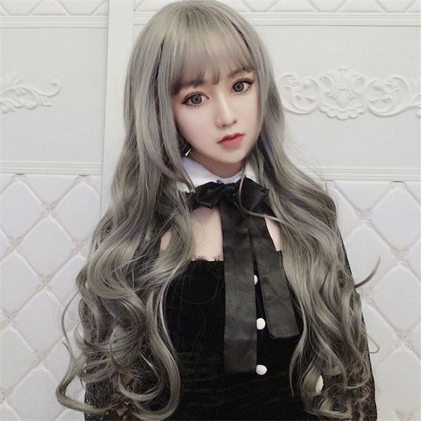 wig female european and american fashion long curly hair air bangs headgear low price high quality 
wig female european and american fashion long curly hair air bangs headgear low price high quality