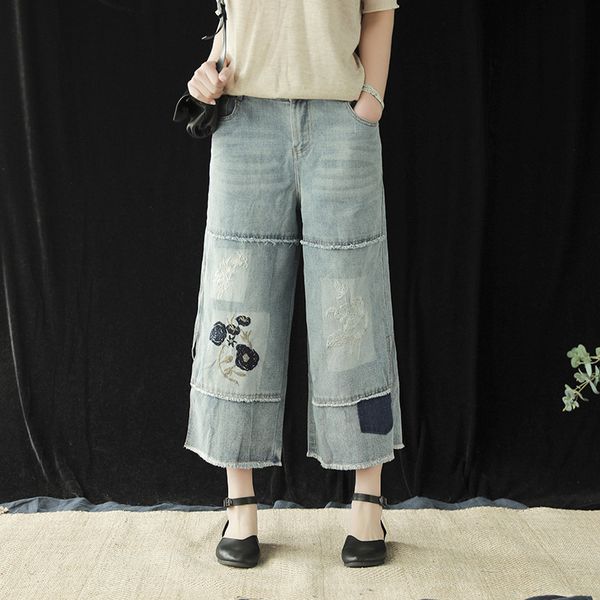 women's jeans summer women fashion loose elastic waist denim trousers ladies casual embroidery flower pocket spliced vintage pants, Blue
women's jeans summer women fashion loose elastic waist denim trousers ladies casual embroidery flower pocket spliced vintage pants, Blue